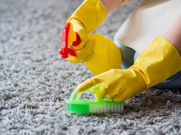 Cleaner treating a carpet stain during professional carpet cleaning in Canberra