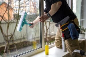 Professional commercial cleaner working at a Canberra property
