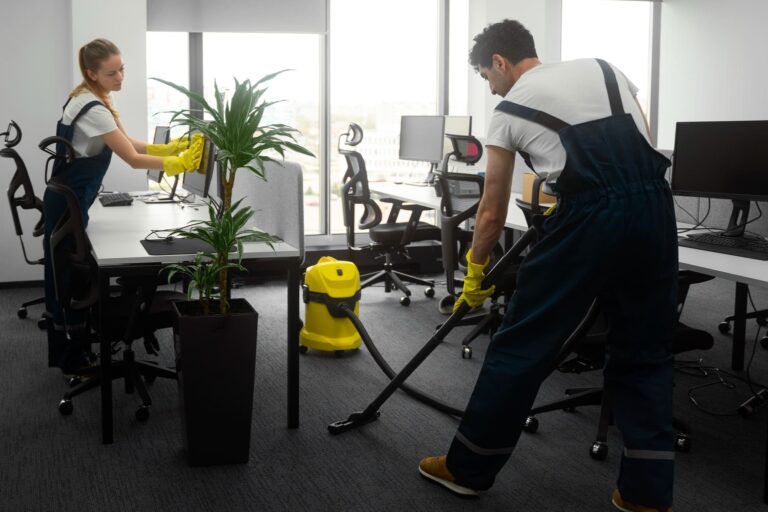 Professional office cleaners cleaning a workplace in Canberra